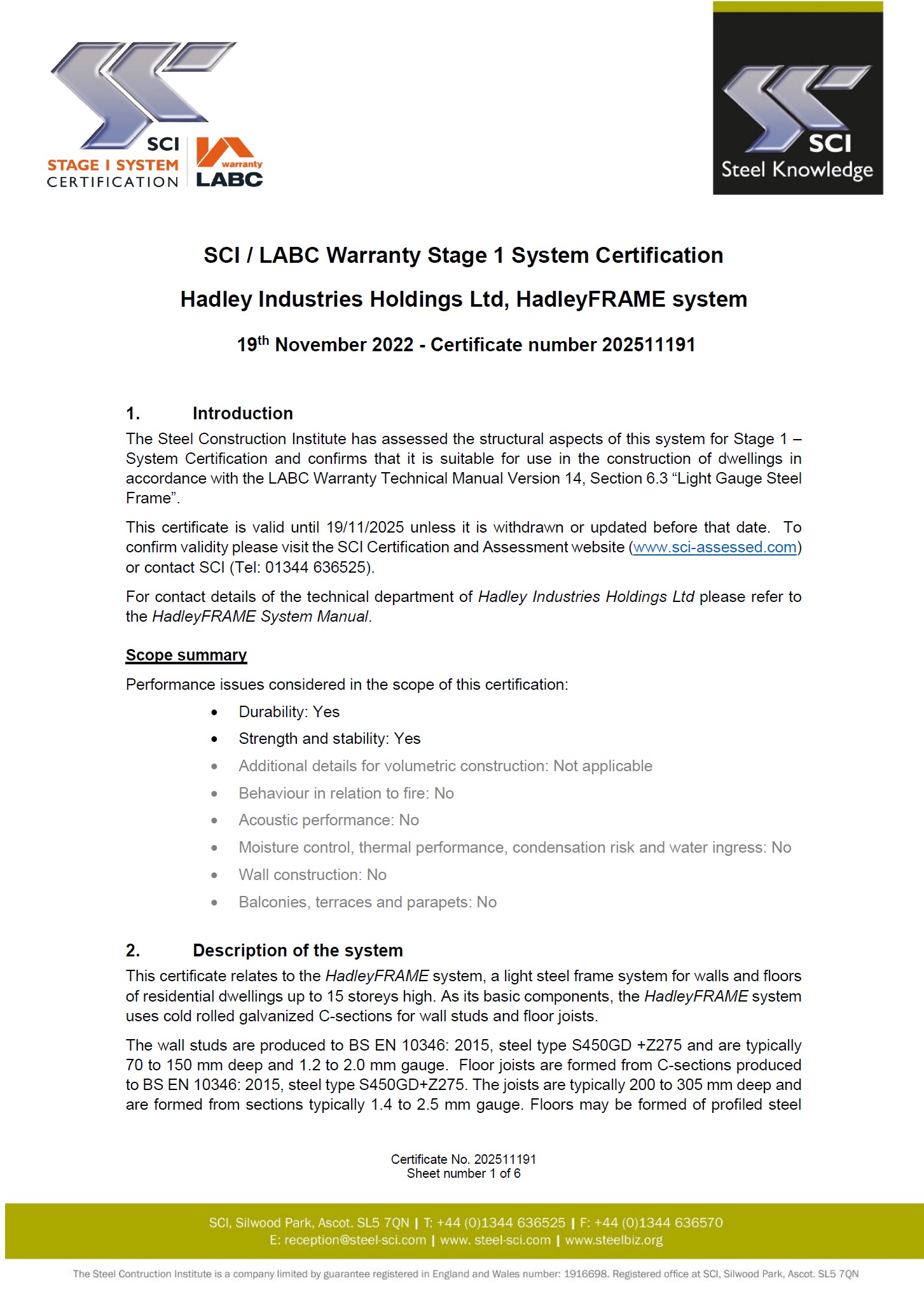 SCI LABC Stage 1